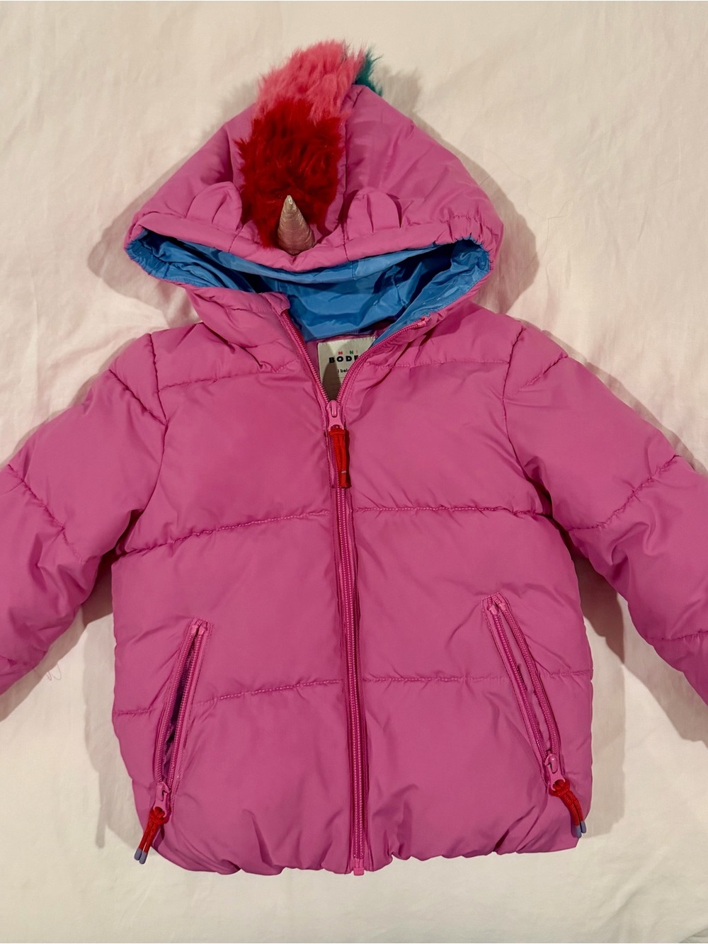 Kids Mini Boden pink Unicorn Hooded Puffer Jacket